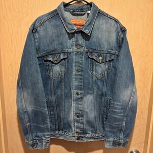 Levis Mens Denim Trucker Jacket Medium Wash Blue Button Front 2XL